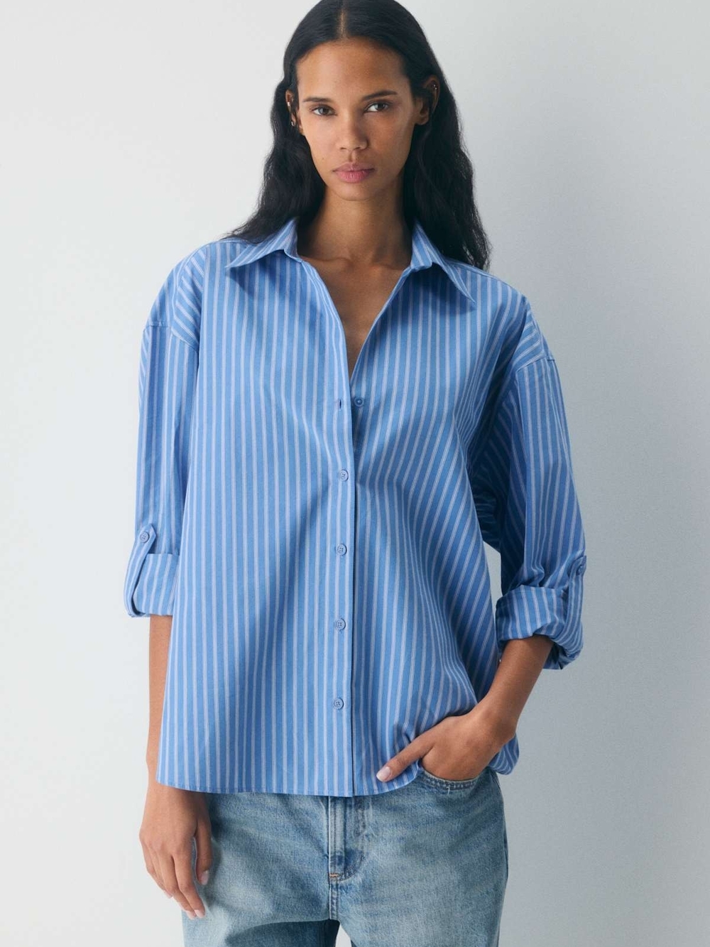 Aritzia Babaton Archive Poplin Shirt Striped Button Up Relaxed Fit Womens Small